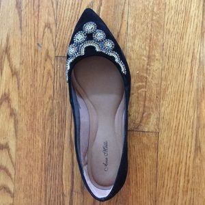 Black velvet gem encrusted flats